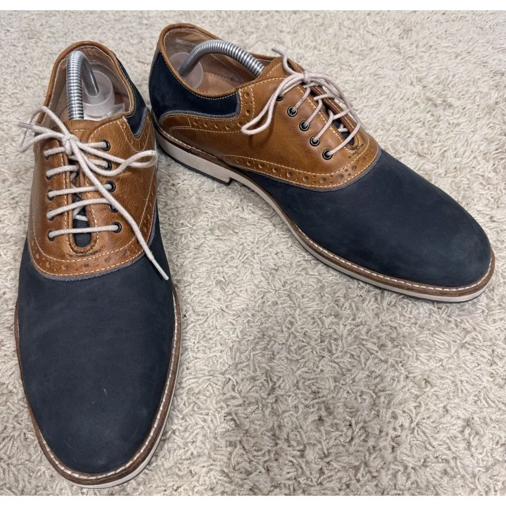 Johnston & Murphy Blue Suede And Tan Leather Saddle Shoes Mens 10M Preppy Career
